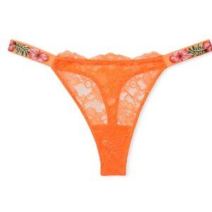 Victoria's Secret Size S Rhinestone Lace Orange Thong Panty